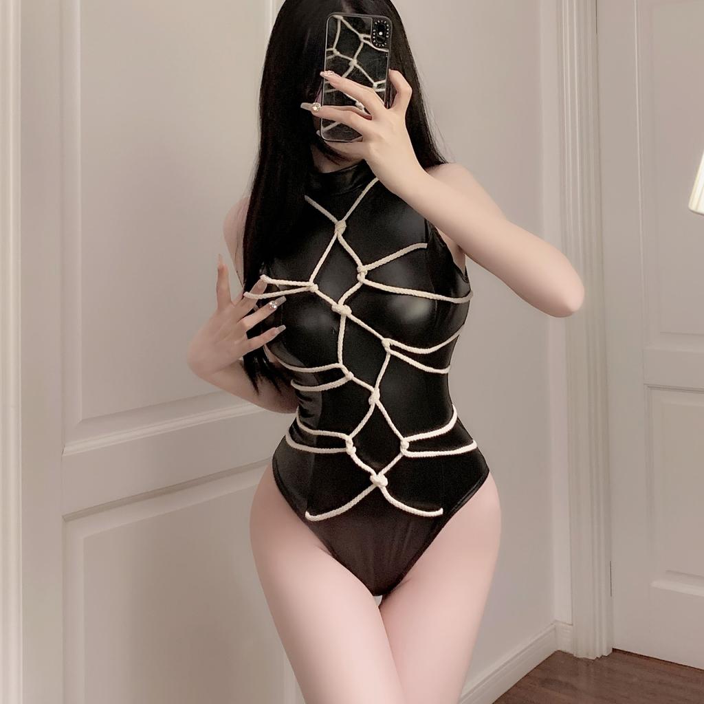 Asian Bondage Sexy Erotic Strap Bondage PU Leather Tight Hot Girl Temptation Jumpsuit Female