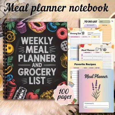 Weekly Meal Planner and Grocery List Organizer A5 Size, Recipe Section, Shopping List, Ideal for Weight Loss, Healthy Eating, Diet Tracking