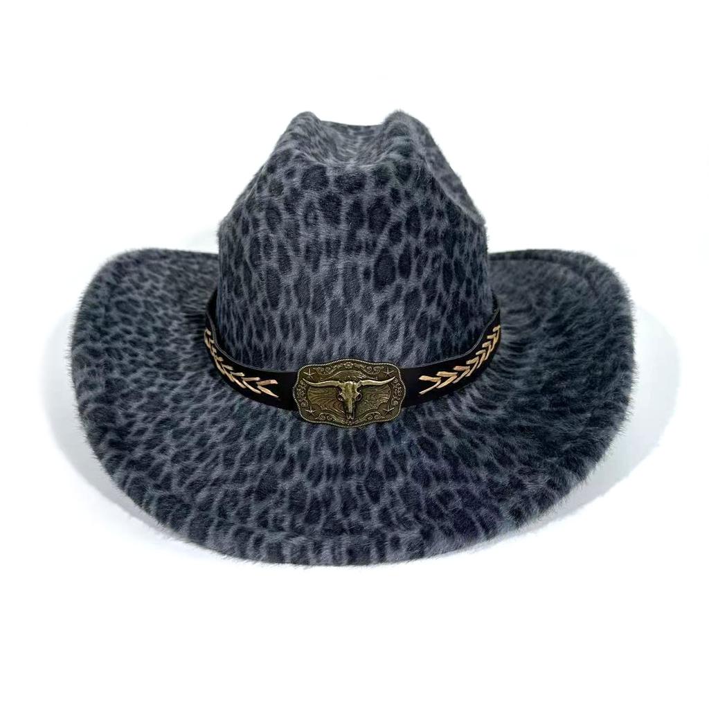 Autumn and winter new European and American style western cowboy hat men's and women's Tibetan top hat fashion leopard print jazz hat