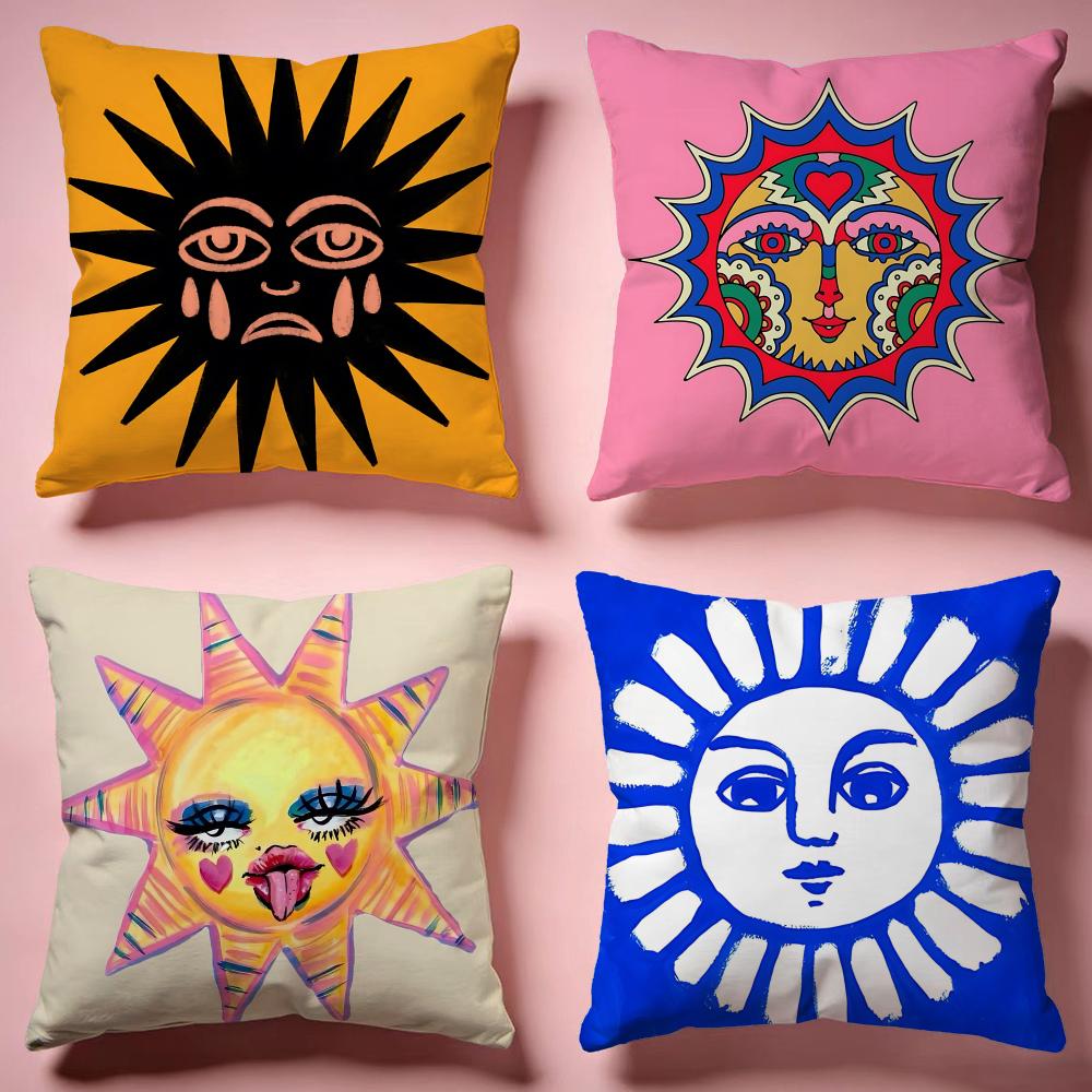 Sunny Face Cartoon Art Cushion Cover Comfortable Durable Pillow Cover MultiScene for Home Office Car Sofa