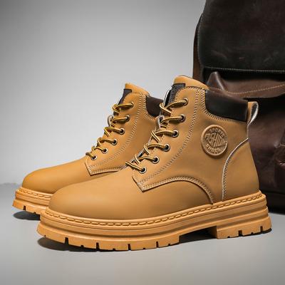 Herren High-Top-Stiefel Vier-Jahreszeiten Outdoor-Arbeitsschuhe Rutschfest und bequem Gelbe Stiefel Mode Britische Casual Lederstiefel