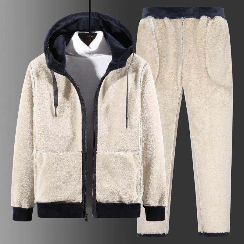 Men's Plus Size Silver Fox Fleece Hoodie & Lambswool Sweatpants Winter Set