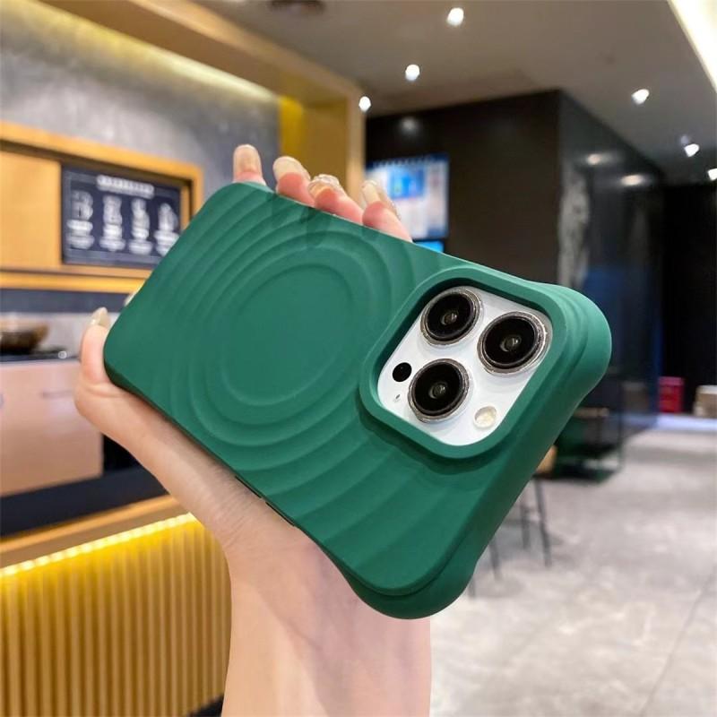 Magnetic Wave Texture Liquid Silicone Case IPhone 16 Pro Max 15 Series Slim Shockproof Pure Color Cover