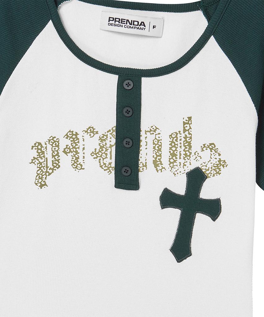 PRENDA Cross Applique Raglan Short Sleeve Ivory