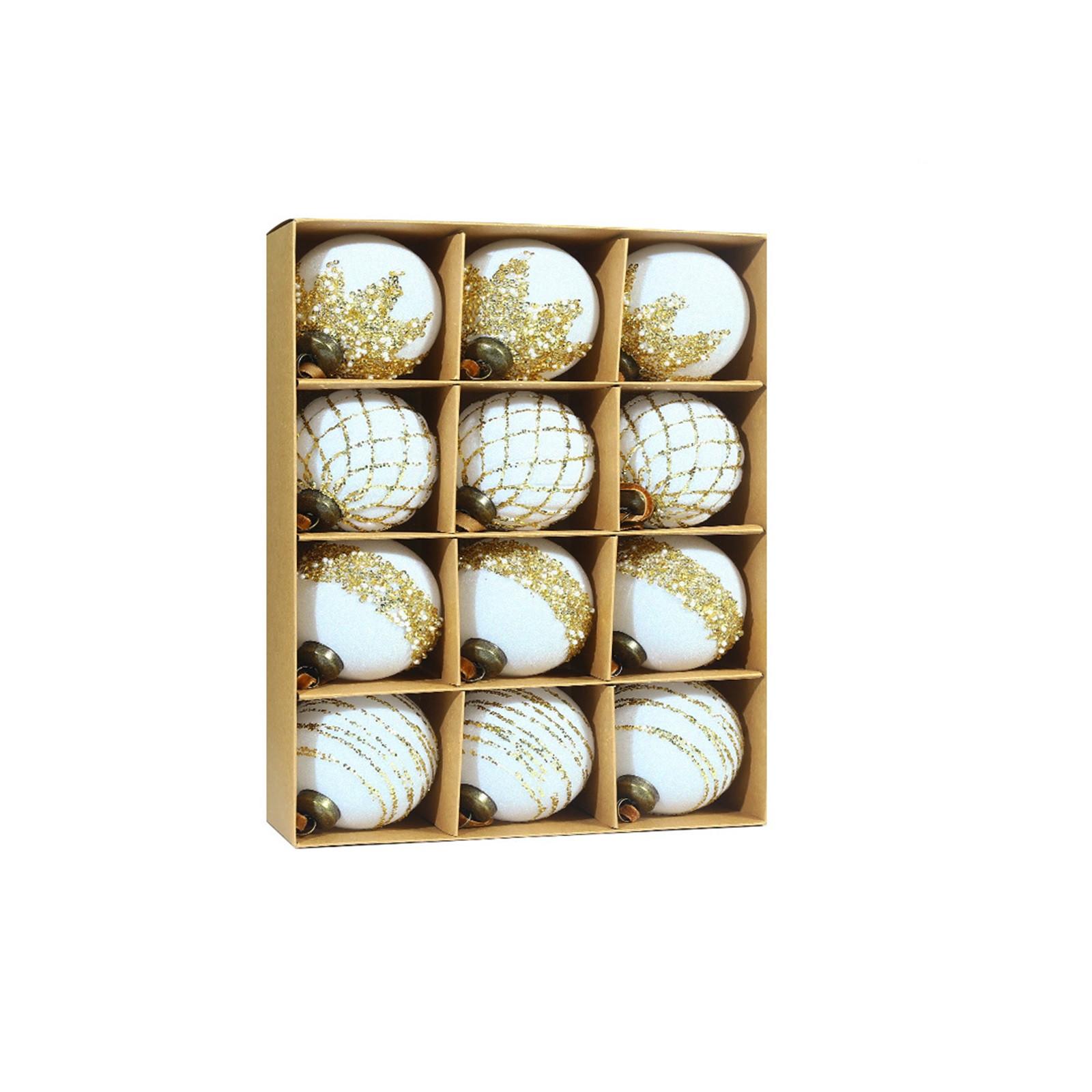 

Расписные пластиковые елочные декоративные подвесные украшения, 8 см 12 шт. Набор флокированных елочных шаров One Size