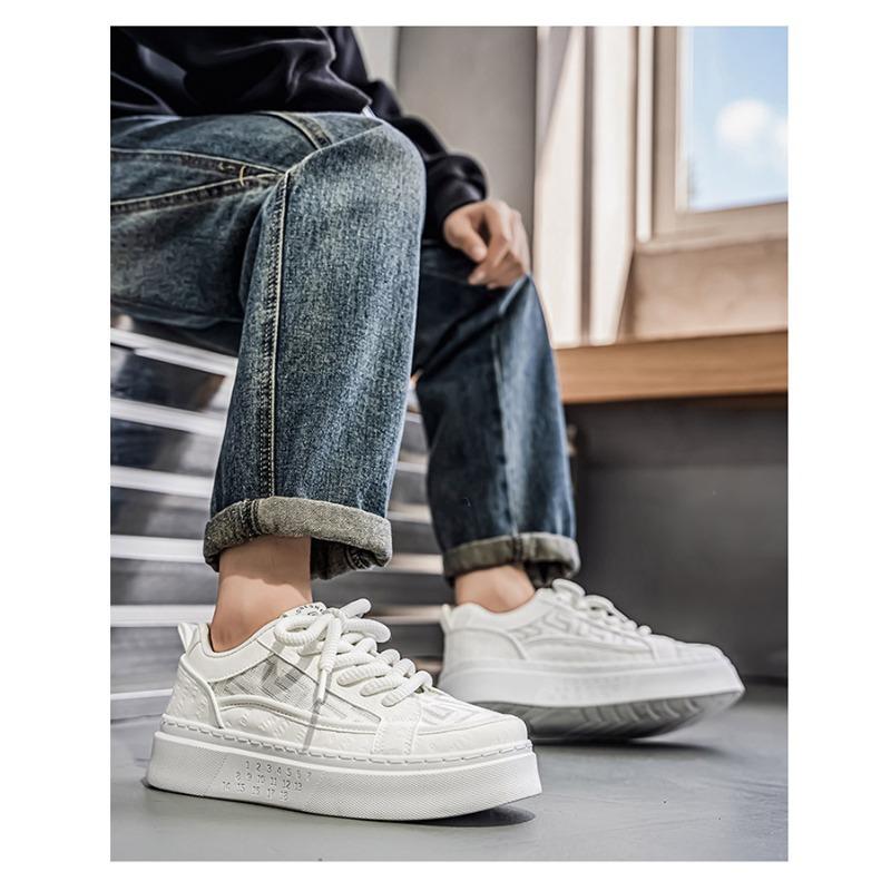 Youth Summer Breathable Trendy Versatile Casual White Thick-Soled Canvas Board Shoes.