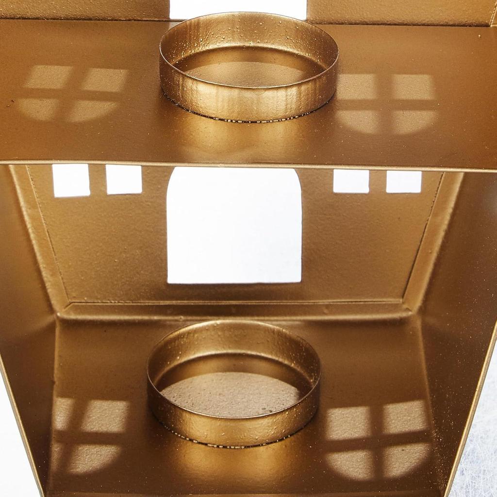 Zierliches Eisen Teelicht | Stilvoll | für Innen- & Außendekoration (Grau mit Gold)