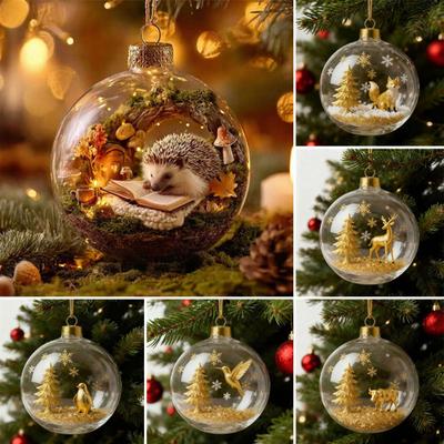 3D Wildlife Animal Christmas Ornaments Clear Plastic Xmas Ball Ornament Christmas Tree