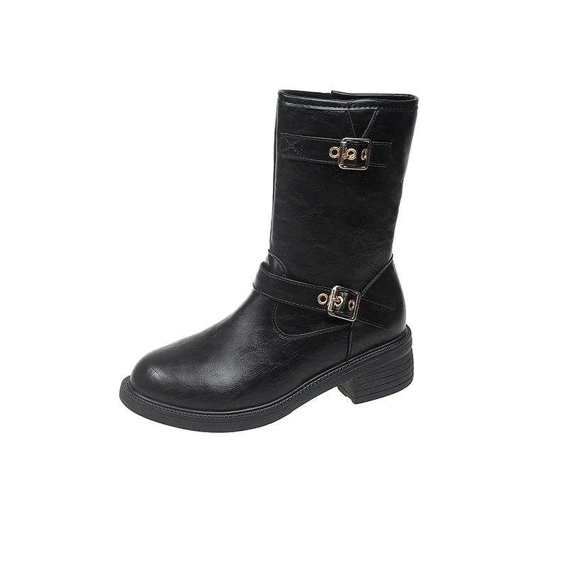 Winter New Round Toe Double Buckle Elegant Mid Length Boots Fashionable Sexy Comfortable Zipper Casual Boots For Women