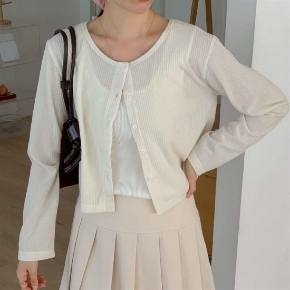 New Arrivals Open Run Women Pastel Ribbed Long Sleeve Sheer Cardigan