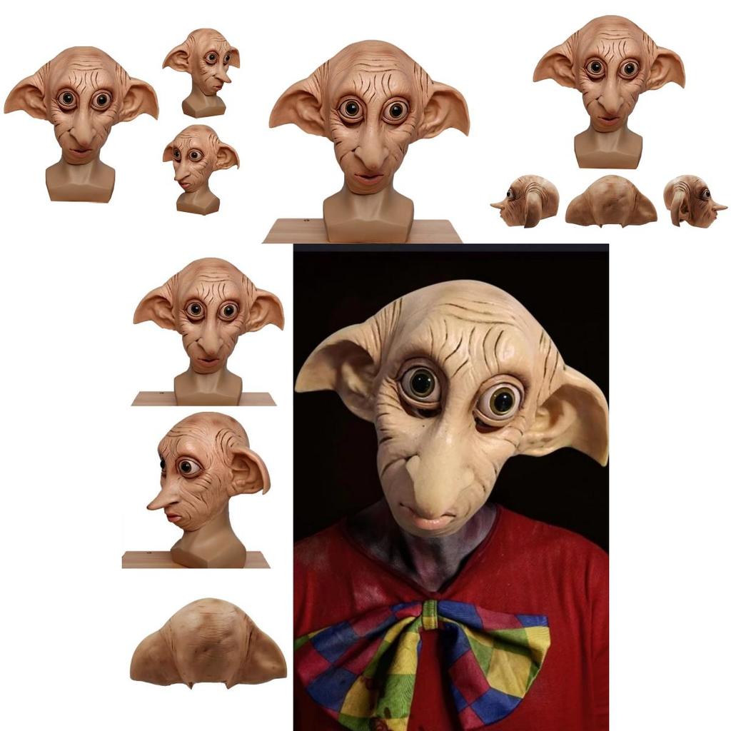 Máscara Realista Cosplay Elfo Dobby Fantasia de Halloween Adereço de Chapéu Marrom Látex Estilo Animal