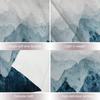 Navy Blue Watercolor Mountains Wall Tapestry, Sky Wall Hanging Large Tapestry Decoration Polyester Fiber White Hem Around for