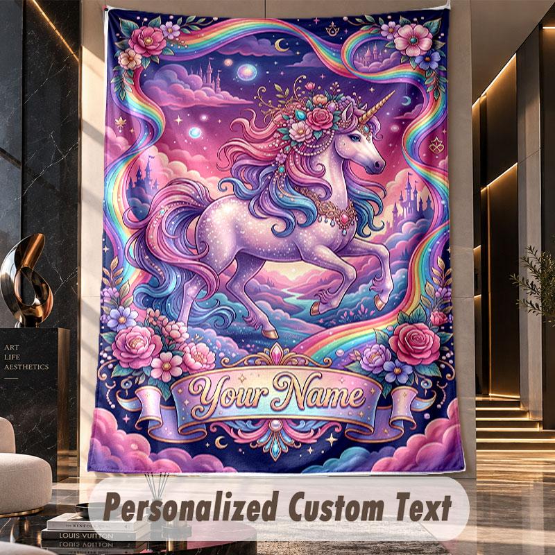 Unicorn (437) Theme Custom Tapestry Personalized Custom Name Text Wall Hanging Tapestry Home Decor Background Cloth
