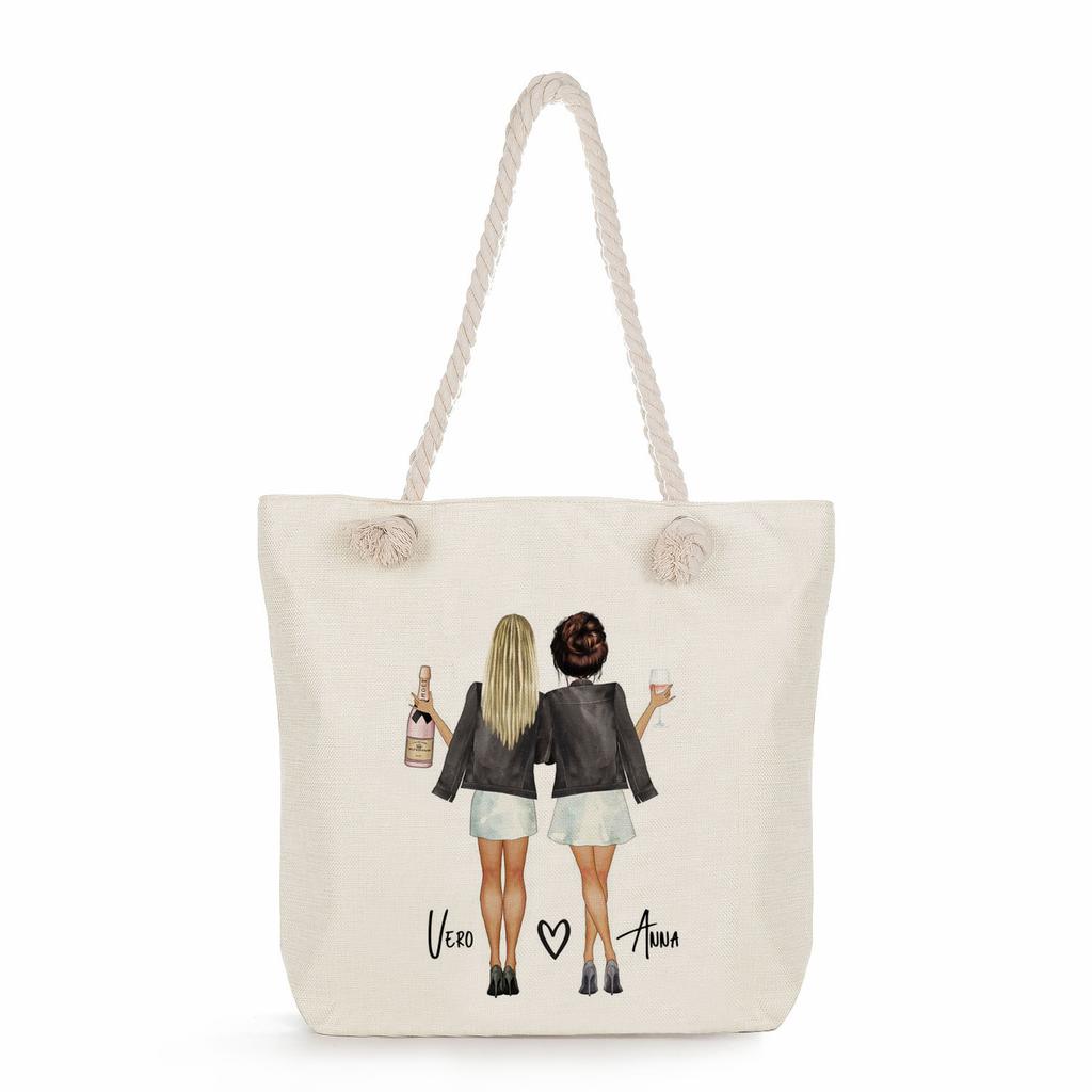 Sisters Print Thick Rope Single-shoulder Beach Bag 7275 CLE