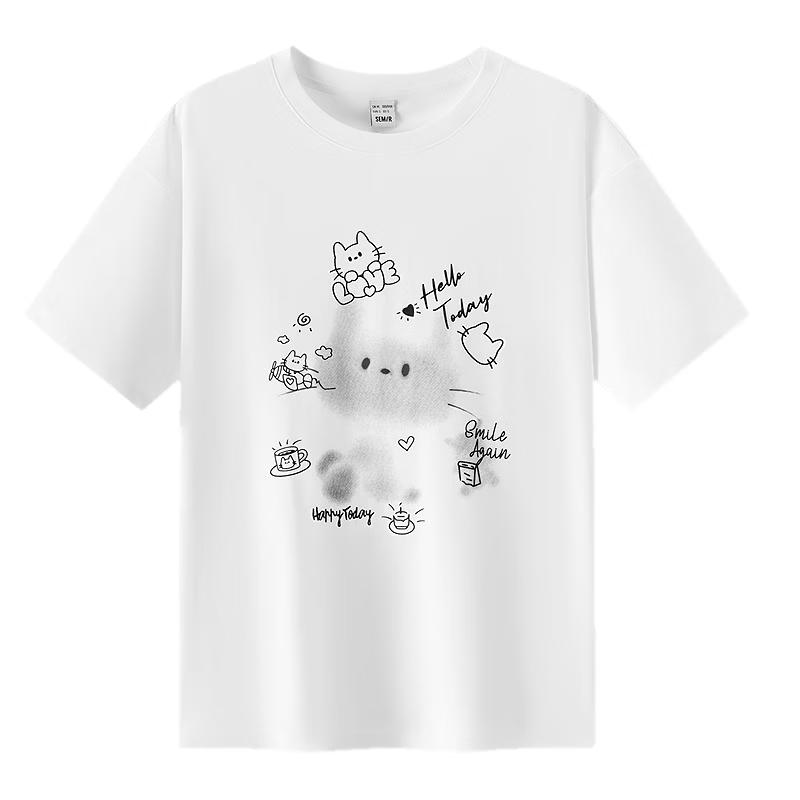 Semir Women s Cartoon Print Loose Fit Short Sleeve T-Shirt XS грязно-белый