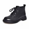 Leather Boots Women's Autumn and Winter New First-layer Cowhide Round Head Flat-bottomed Lace-up Martin Boots Simple Basic Women's Short Boots