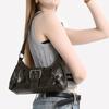 Vintage Y2K Buckle Shoulder Bag Retro Distressed Leather Armpit Purse, Casual Streetwear Handbag with Adjustable Strap for Daily