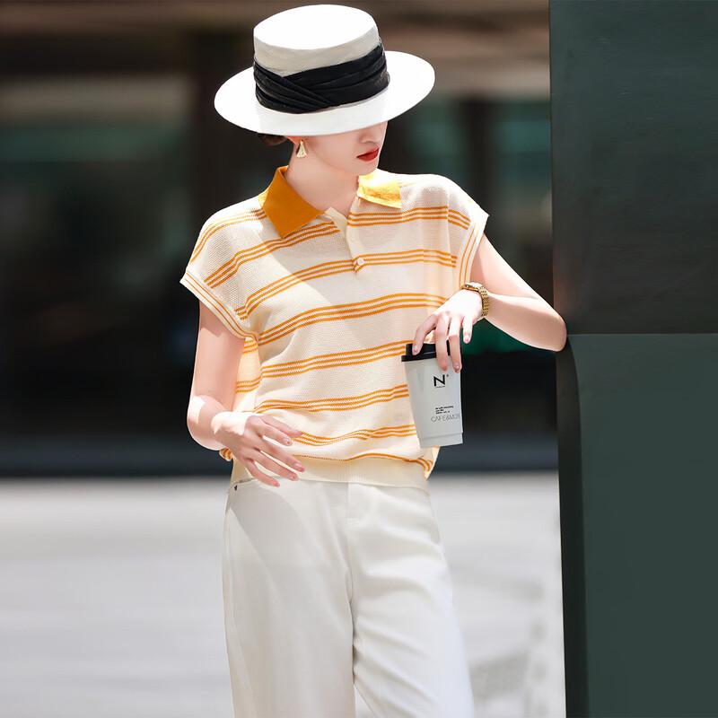 Women s Contrast Stripe Polo Knit Top L
