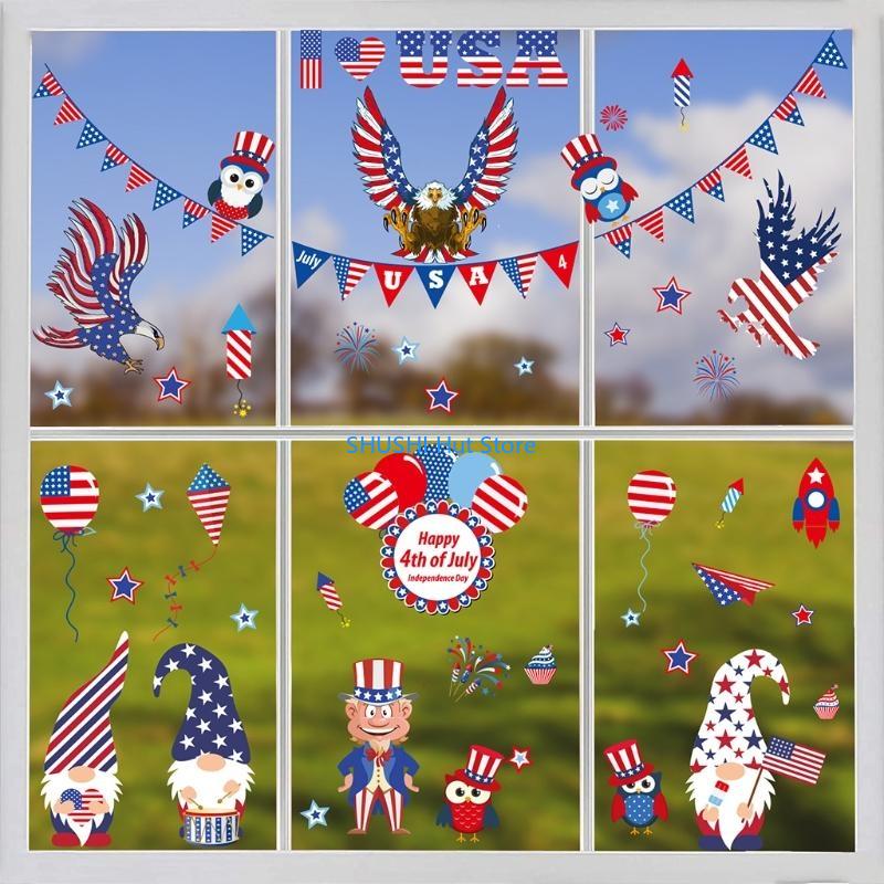 9 Sheets Independence Day Static Stickers Door Wall Window Clings Decals for Home Office Party Decoration D57B