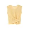 Women Crew Neck Sleeveless Hollow Knit Top Side Button Irregular Hem Casual Summer Knitted Tank Top