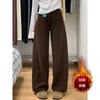 Women's High Waist Loose Fit Solid Color Wide Leg Jeans Warm Fleece Lined Straight Leg Denim Pants