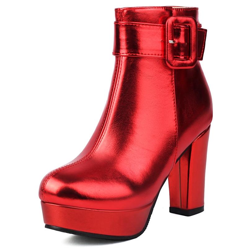 Luxuriöse Damen Stiefeletten High Heels Plateau Kurzer Stiefel Reißverschluss Gold Silber Rosa Rot Party Tanzschuhe Damen Übergröße 45 48