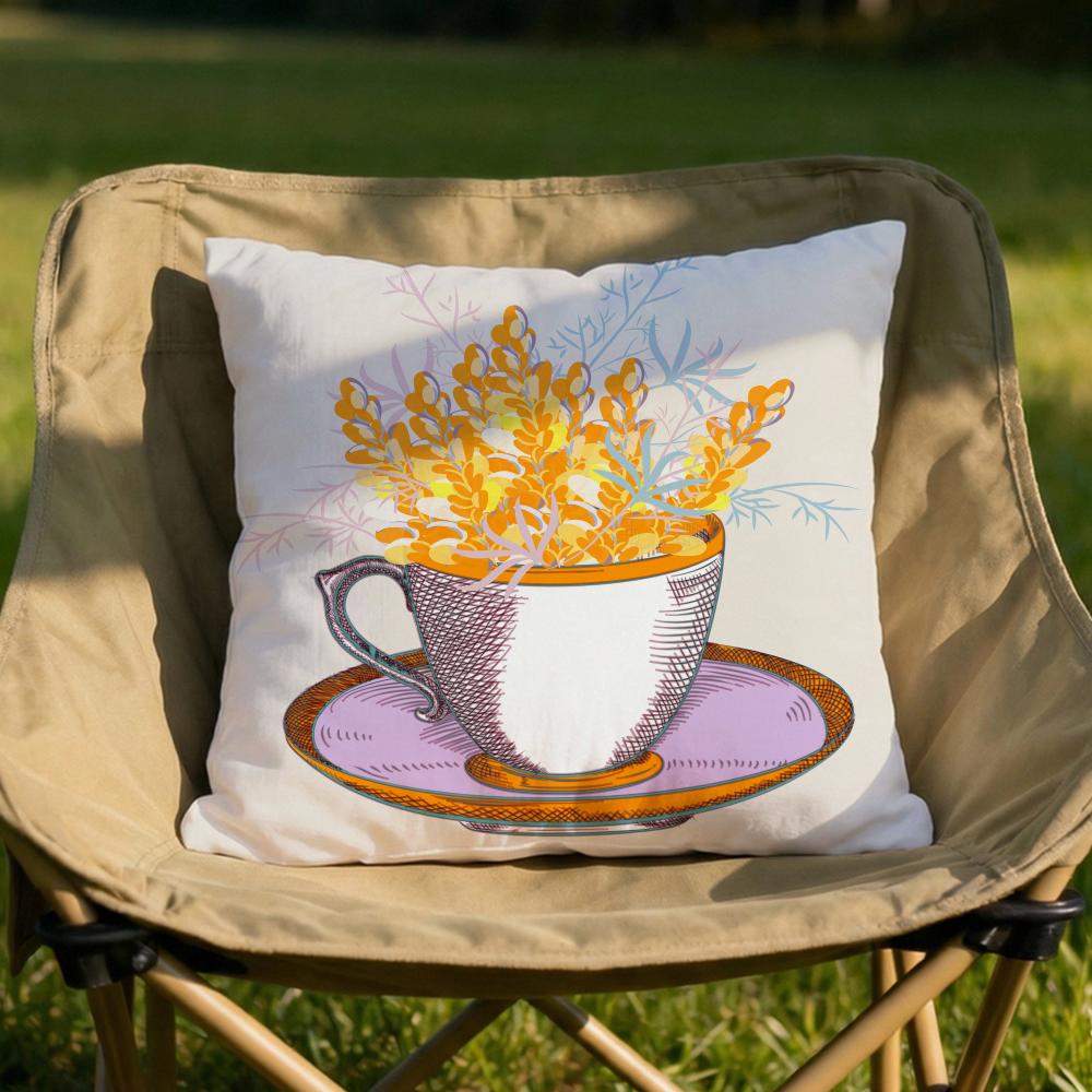 Painting Cup of Flowers Cushion Cover Soft Reversible  Durable Pillow Cover  MultiScene Use for Home  Car Daily Comfort