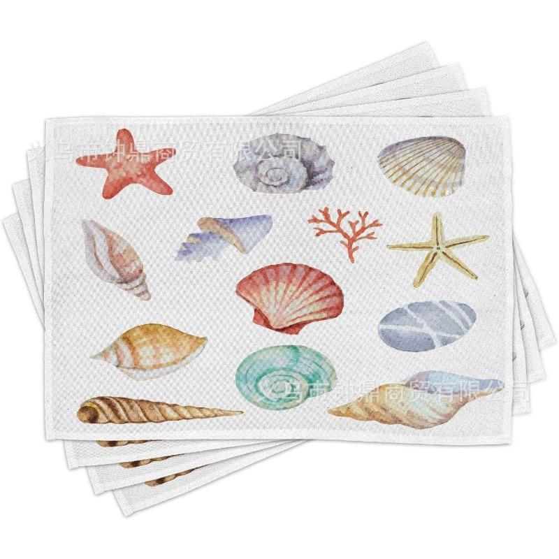Hot Summer Beach Placemats Starfish Beach Theme Ocean Shell Printing Dust-proof and Heat-insulating Summer Placemats