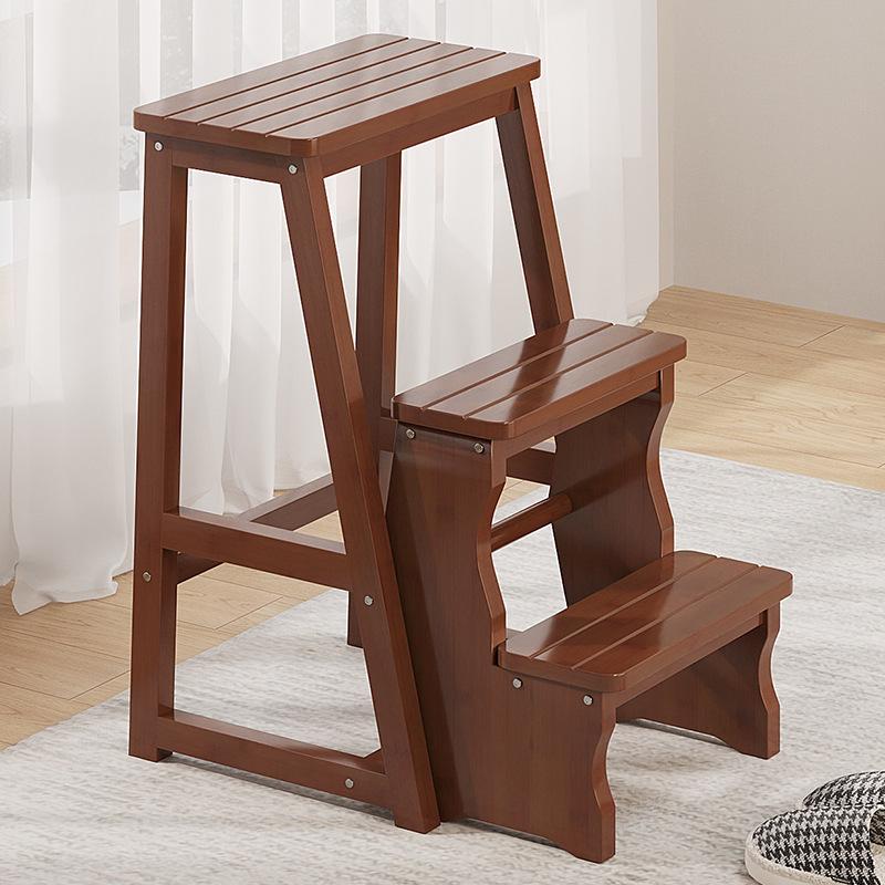 Multi-Functional Folding Indoor Wooden 2-in-1 Step Stool and Ladder - Three-Step Small Climbing Chair