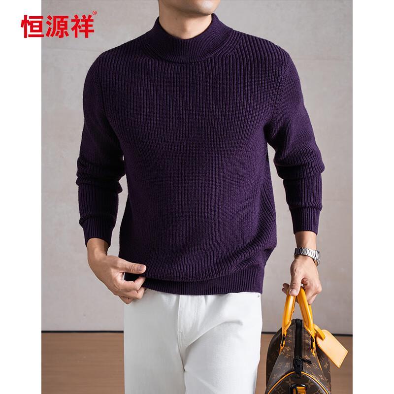 Hengyuanxiang Men's 100% Merino Wool Thickened Crewneck Sweater