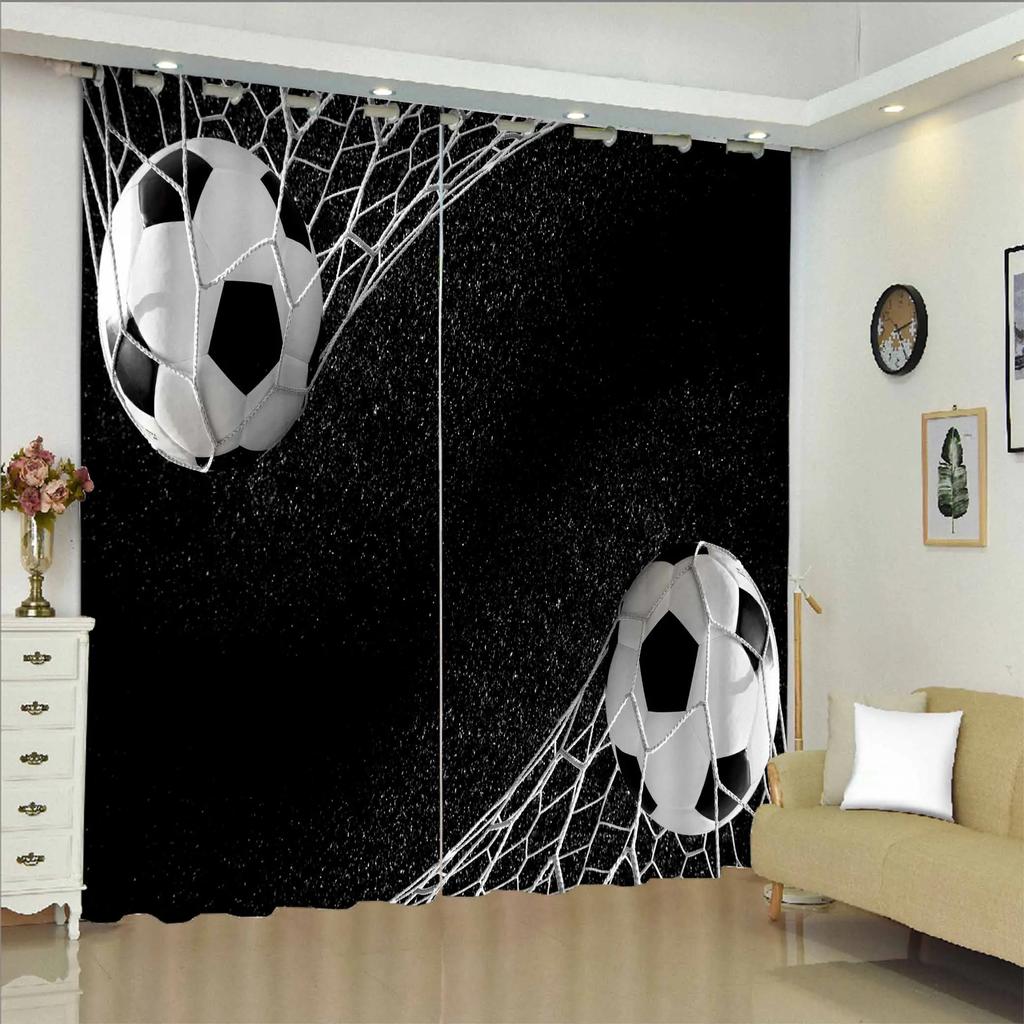 Boys Soccer Football Sports Theme Ball Pattern Drapes Ideal for Livingroom Space Kids Bedchamber Bathroom Kicthen Door Household Decoration 2Pc