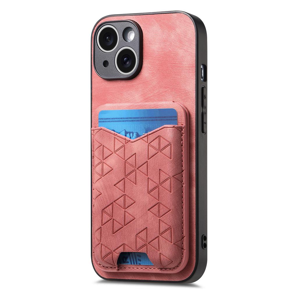 For iPhone 15 Case Imprinted Pattern Card Holder Kickstand Leather Back Cover