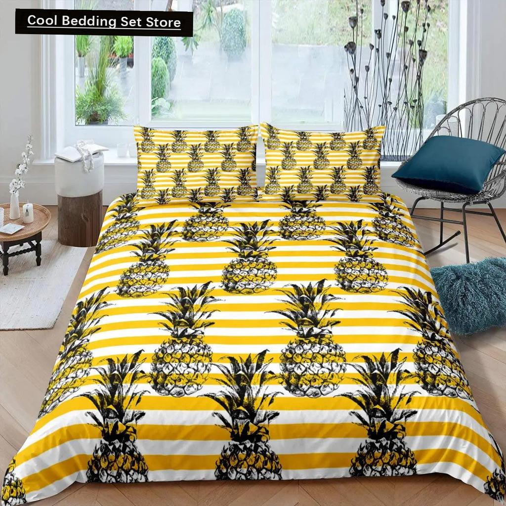 Comforter Pineapple King Size Yellow Geometric Pineapple Bedding Set Seaside Beach Theme Fruit Printed Comforter