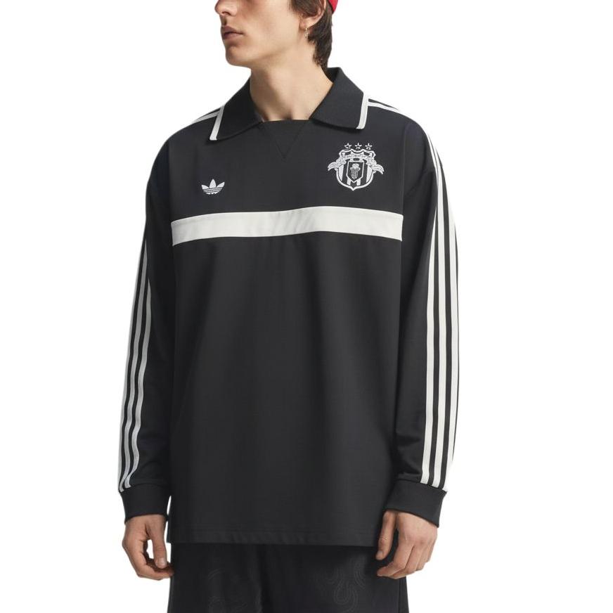 Adidas Originals Basketball Court Stripe Loose Fit Casual Knit Long Sleeve Polo Shirt Unisex tops JZ6967 S