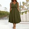 Robe d'été sans manches pour femme, robe midi plissée à col en V, respirante, décontractée, avec ourlet évasé au-dessus de la cheville, robe trapèze avec poches