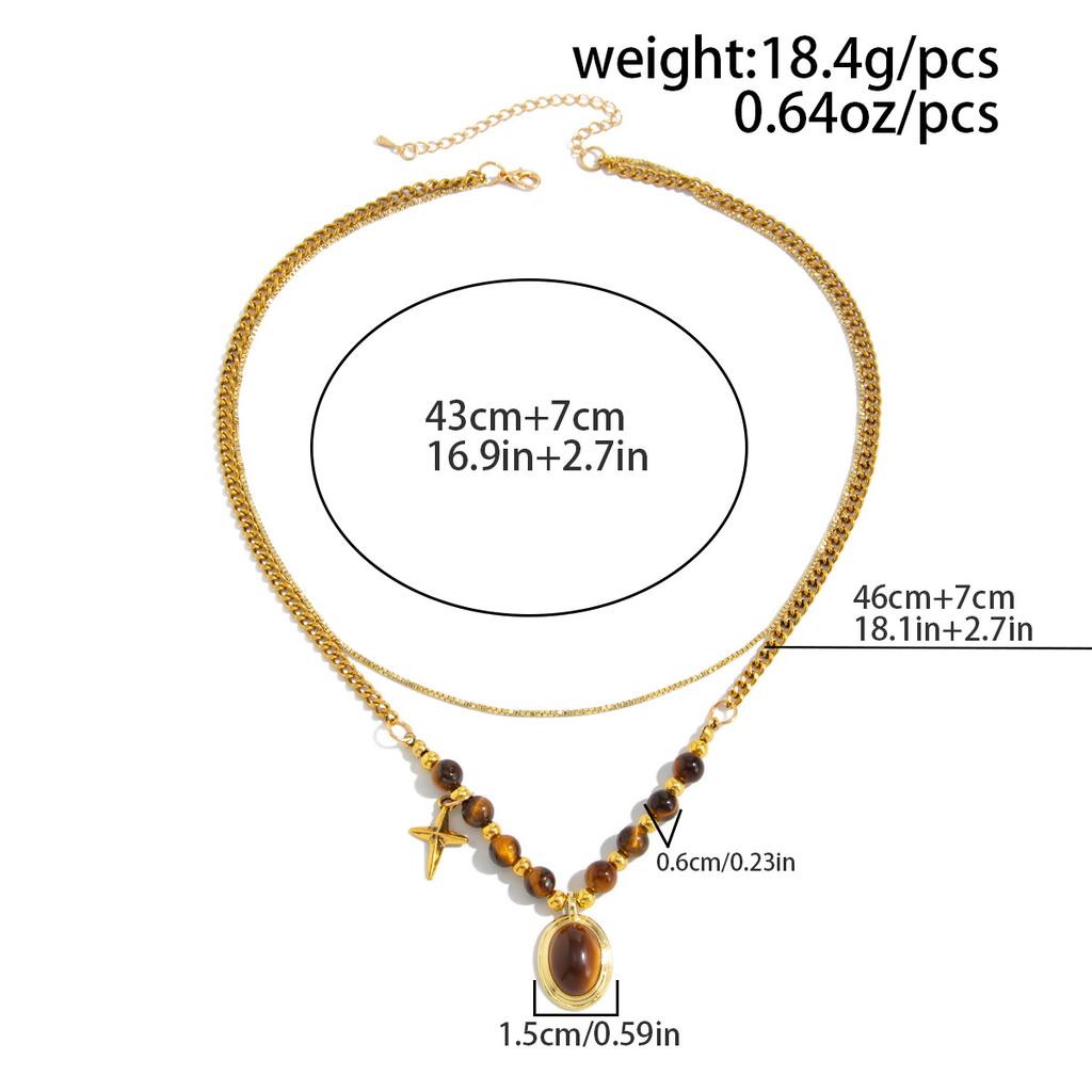 Maillard Style Tiger Eye Stone Pendant Y-shaped Thin Chain Sweater Necklace Women's Fashion Adjustable Rope Chain Daily Jewelry