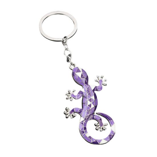 Yousheng Keychain Pendant Geometric Pattern Imitation Gecko Design Zinc Alloy Key Chain Electroplated Design Key Holder Backpack Car фиолетовый
