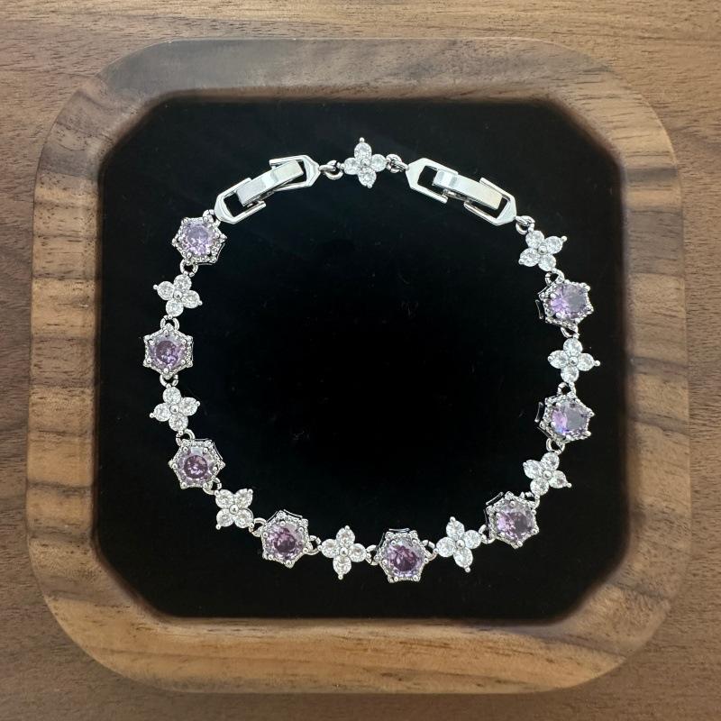 French Luxury Amethyst Flower Zircon Bracelet - Chic, Versatile, Elegant Jewelry