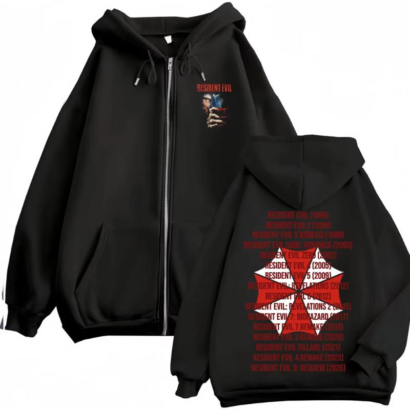 Resident Evil Requiemm Zipper Hoodie Fashionable Violent Aesthetics Retro Street Style Printed Pattern Hoodie Daily Dressing