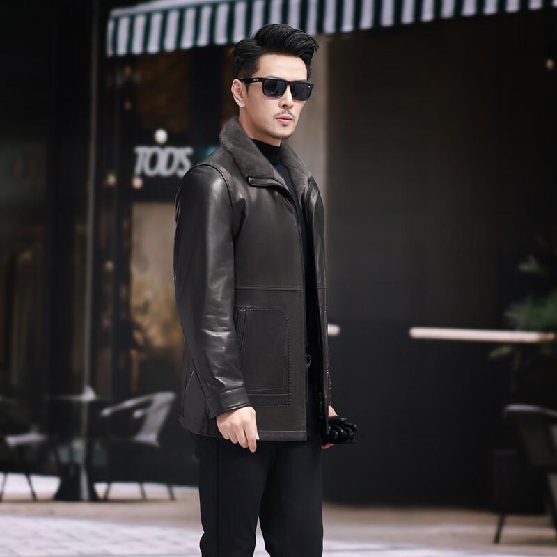 KAISER Men's Goatskin Leather Jacket with Mink Fur Collar