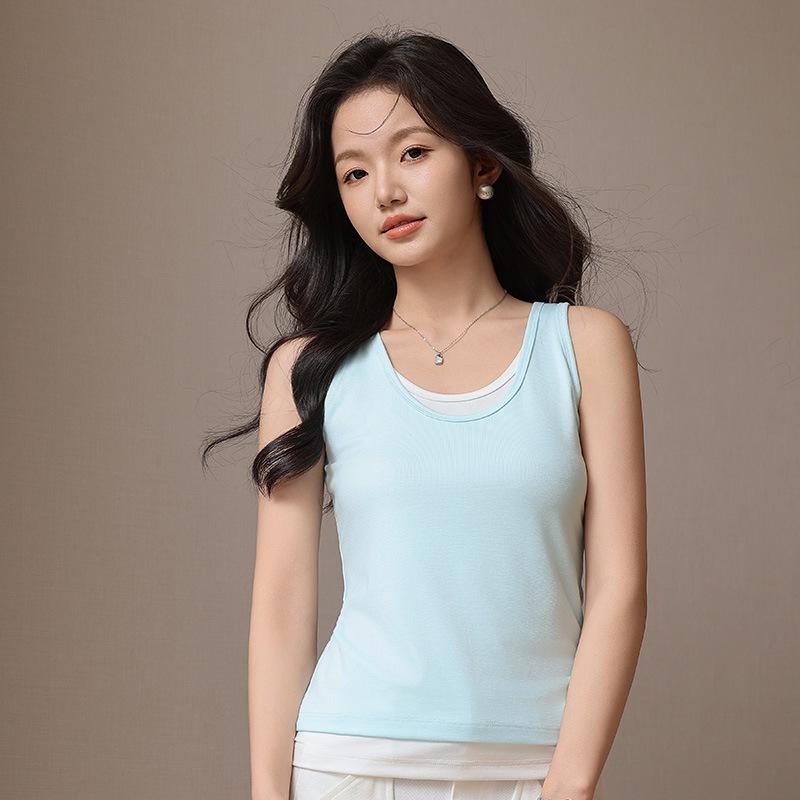 2026 Spring Women's Modal Camisole Vest: Color Block, Wide Straps, Slim Fit, Sleeveless Top