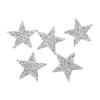 5 Pcs Star Iron On Patches 6cm Silver Resin Shiny Rhinestone Five Pointed Star Hot Melt Adhesive