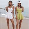 "High-End Nude Yoga Suit: Double-Layer Skirt and Hot Pants Swimsuit"