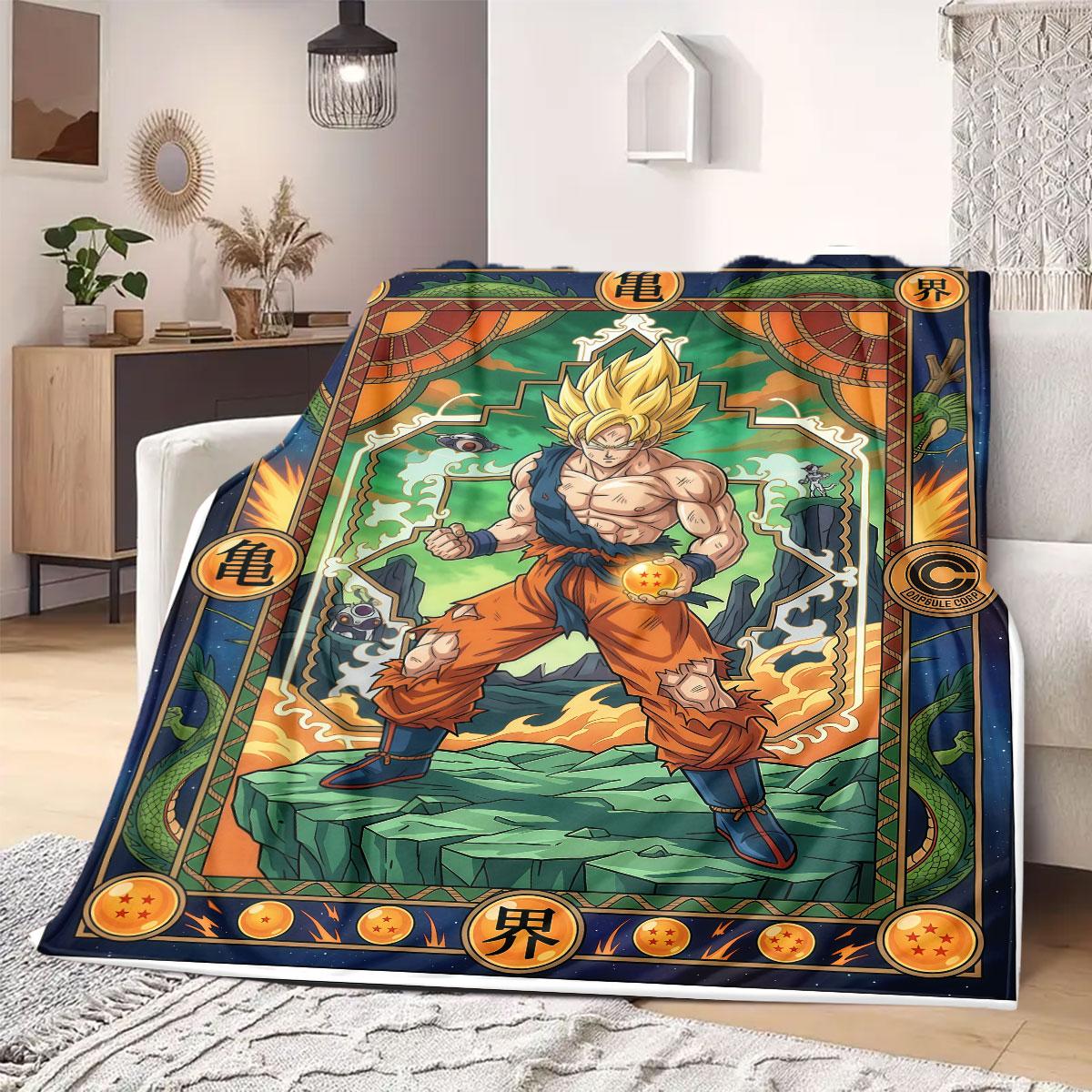 Dragon Ball Vivid 2D Print Flannel Blanket, Cartoon Figures for Couch, Warm Home Decor Travel Picnic Rug_LIAN 75x90cm