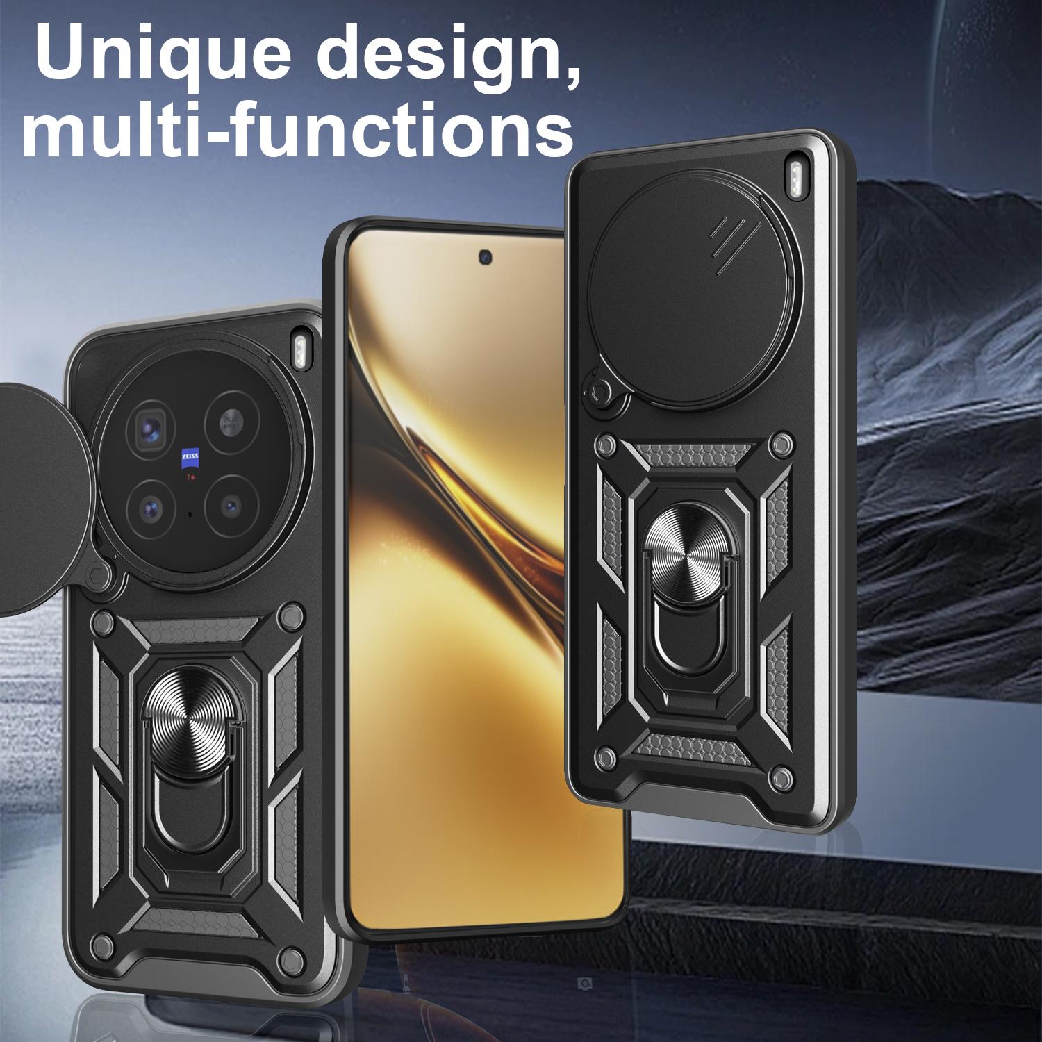 

For vivo X200 Pro 5G Case with Slide Camera Lid PC+TPU Kickstand Phone Cover Black