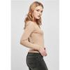 T-shirt femme - Urban Classics - Manches longues asymétriques - Beige - Col V - Ajusté