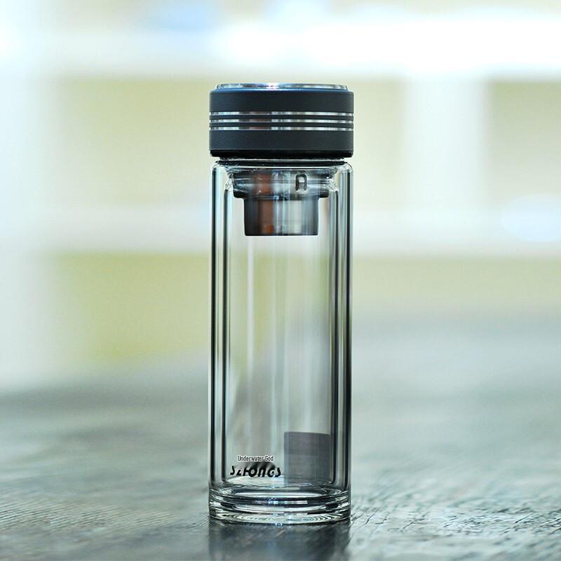 Double-Layer Insulated Glass Water Bottle with Tea Infuser