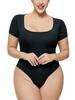 Seamless Thong Bodysuit for Women Tummy Control Shapewear Round Neck Body Shaper Short Sleeve Jumpsuit Top Going Out Shirt