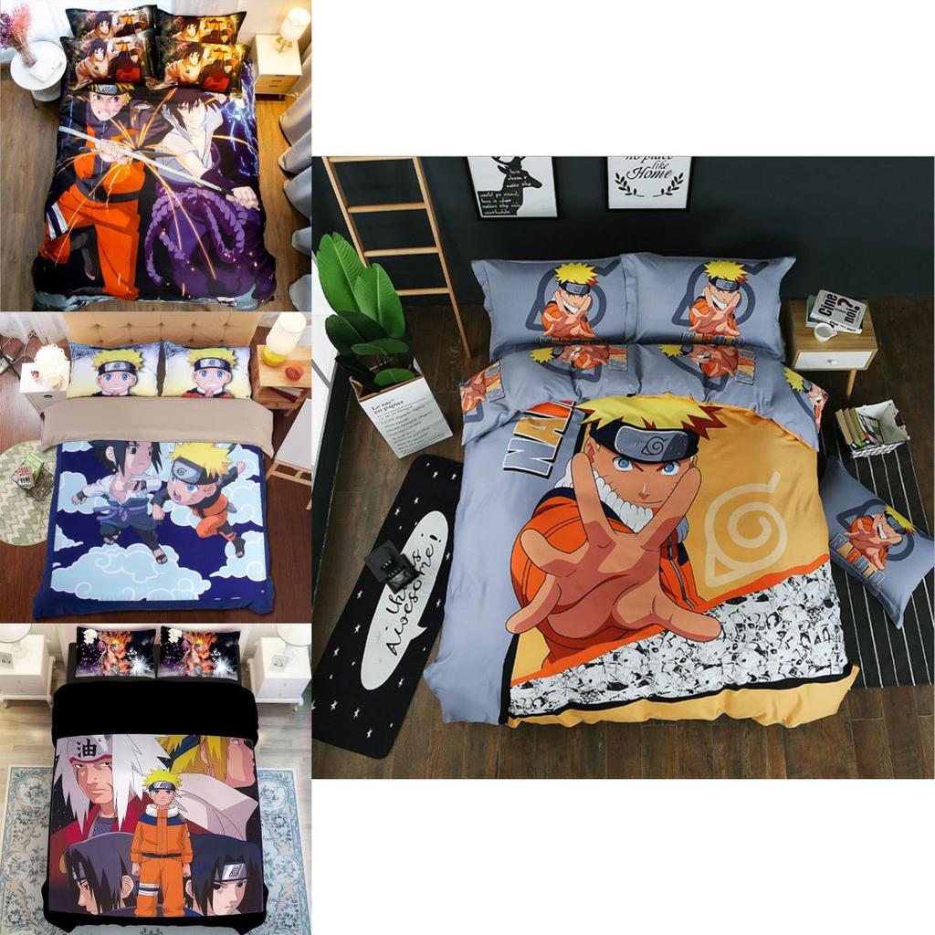 Naruto Anime Bettwäsche-Set, Bettbezug und Kissenbezüge, lebendiger Retro-Stil für Schlafzimmer