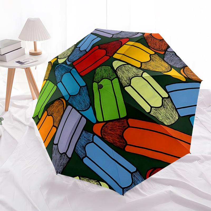 1pc Colorful Pencils Automatic Folding Umbrella - 8-Rib Automatic Open/Close, Portable Collapsible Compact Umbrella yy251218039